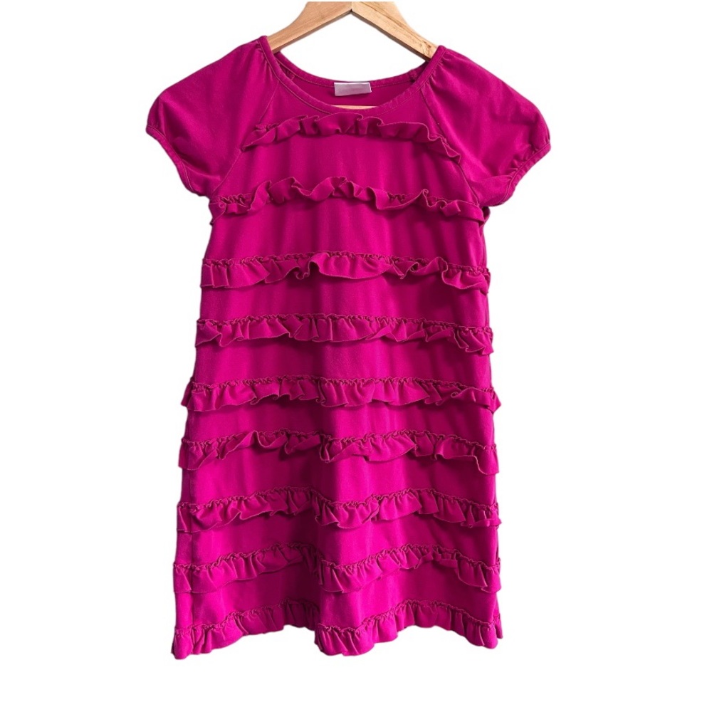 Hanna Andersson Cotton Pink Short Sleeve Ruffle Tier Casual Dress Size 130 US 8